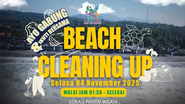 Dinas Pariwisata Kabupaten Sukabumi bersama berbagai elemen, dalam kegiatan Beach Cleaning Up yang akan diselenggarakan pada hari Selasa, (04/11/2025) mulai pukul 07.30 WIB hingga selesai. (Sumber : Dispar).