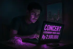 Di Indonesia, banyak konser artis internasional dan event skala besar masih mahal, bahkan lebih mahal dari negara tetangga seperti Singapura. Penyebabnya berbeda dari dynamic pricing ala Ticketmaster/Live Nation (Ilustrasi: Sora)