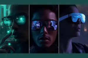 Dari spy thriller (Lenovo) ke vlogger (Meta) lalu ke gamer (XREAL). Kacamata pintar bukan lagi gadget, tapi identitas. (Ilustrasi: Canva)