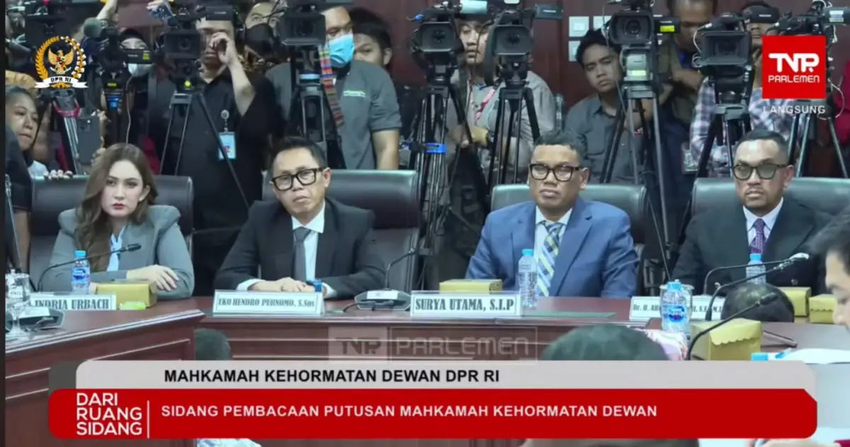 MKD DPR Jatuhkan Sanksi ke Ahmad Sahroni, Nafa Urbach, dan Eko Patrio, Dua Anggota Lain Dipulihkan