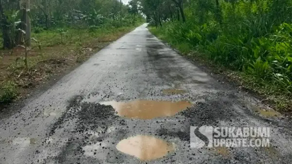 Kondisi Jalan Kabupaten ruas Mareleng–Cibenda Sukabumi yang mengalami kerusakan setelah dua bulan diperbaiki. (Sumber : SU/Ragil Gilang).