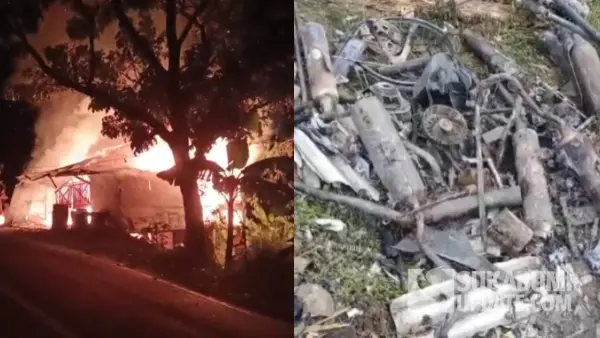 Kobaran api melumat bangunan warung dan bengkel di cisolok sukabumi (Sumber: dok warganet)