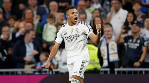 Selebrasi Kylian Mbappe setelah mencetak gol di ajang La Liga (Sumber: Web/realmadrid.com)