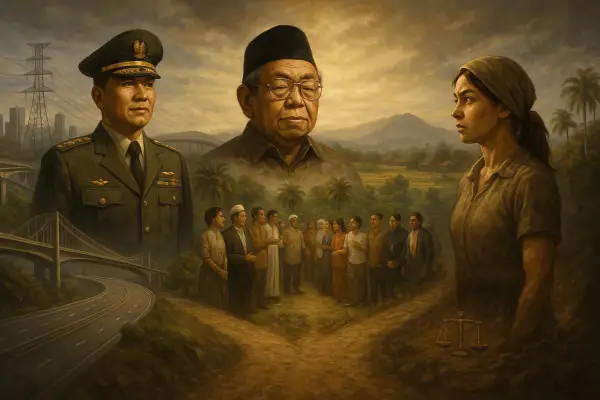 Kontradiksi Pahlawan Nasional! Pilihan sulit antara stabilitas Orde Baru vs. tuntutan keadilan korban. Mana yang akan diakui negara? untuk 10 November (Ilustrasi: Digital Painting by Sora)