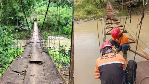 Perbaikan jembatan rawan ambruk di Sukabumi. (Sumber: Sehati)