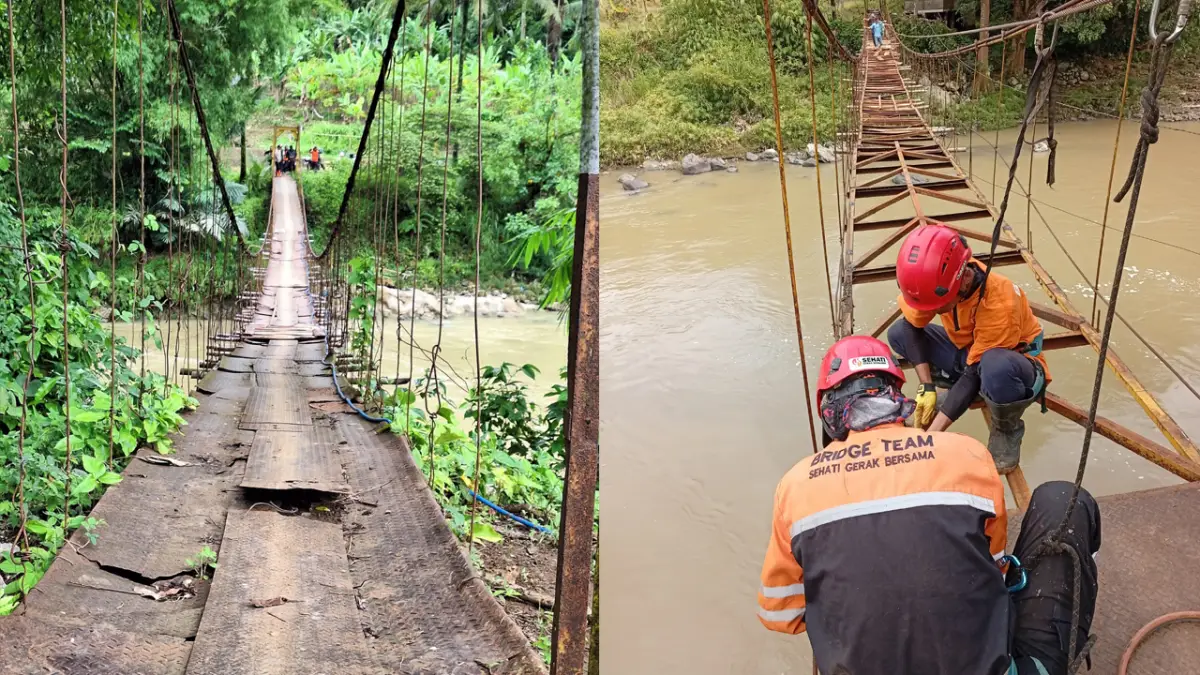 Khawatir Ambruk, Jembatan Penghubung Antar Kecamatan di Sukabumi Mulai Diperbaiki