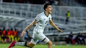 Selebrasi Mauro Zilstra saat mencetak gol perdana bagi Timnas Indonesia U-23 saat menghadapi Mali (Sumber: Instagram/@timnasindonesia)