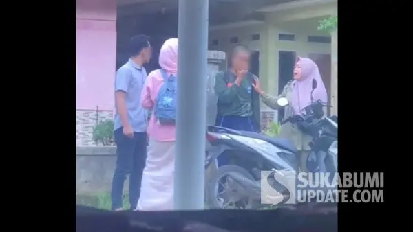 Tangkapan layar video viral yang memperlihatkan seorang pria membentak dan diduga menampar seorang pelajar di pinggir jalan kawasan Ciracap Sukabumi. (Sumber Foto: Istimewa)