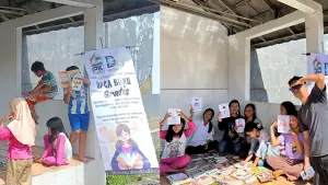 Kegiatan literasi di Desa Kertajaya, Kecamatan Simpenan, yang mendapat dukungan bahan bacaan dari Dinas Arsip dan Perpustakaan Kabupaten Sukabumi. (Sumber : Dok Diarpus).