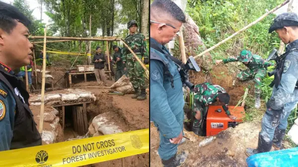 Foto dokumentasi operasi penertiban PETI di kawasan TNGHS, Cisolok Sukabumi oleh Tim gabungan dari Kemenhut hingga TNI-Polri. (Sumber Foto: Dok. Kemenhut)