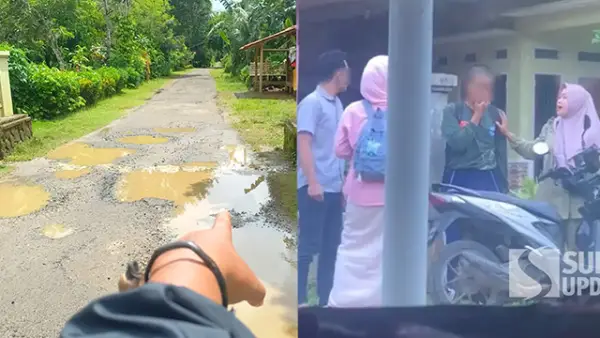 Lokasi kejadian penamparan pelajar (kiri) dan tangkapan layar video viral (kanan). (Sumber : Foto Kiri SU/Ragil Gilang, Foto Kanan Istimewa.).