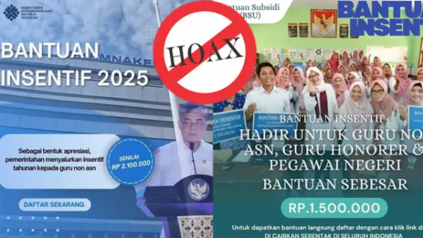 Hati-hati guru honorer dan non-ASN! Beredar tautan yang mengklaim sebagai pendaftaran bantuan insentif Rp2,1 juta. (Sumber : Facebook).