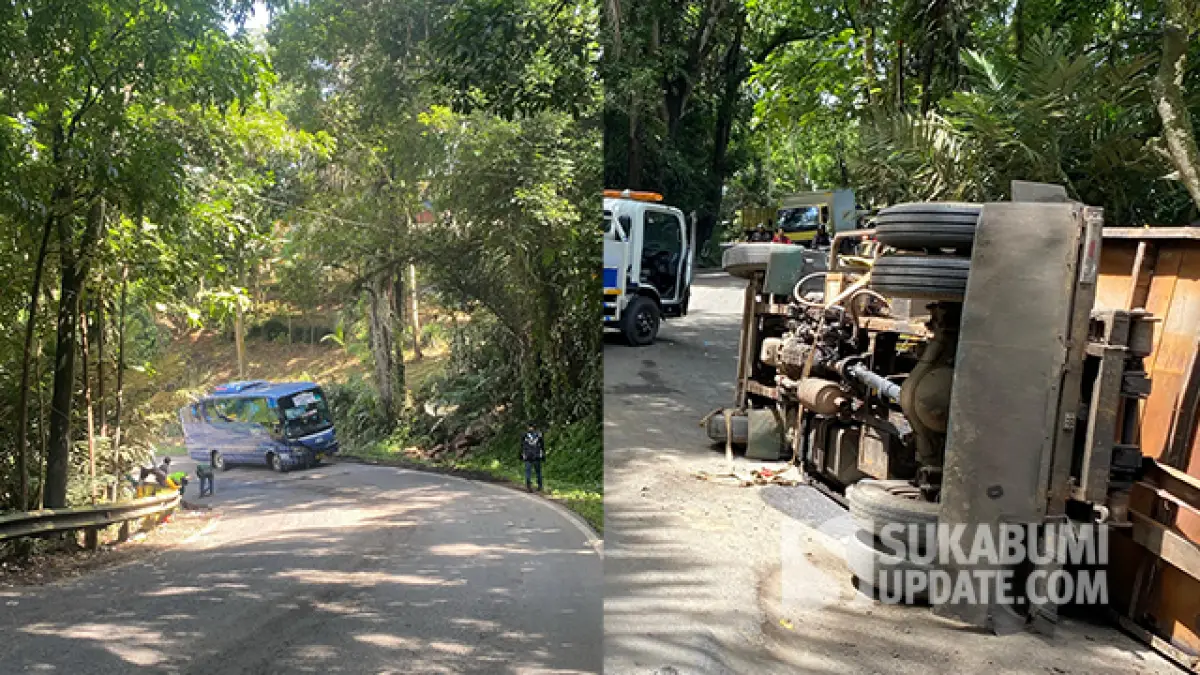 Arus Lalin Sempat Terganggu, Truk Sampah DLH Sukabumi yang Terguling Berhasil Dievakuasi