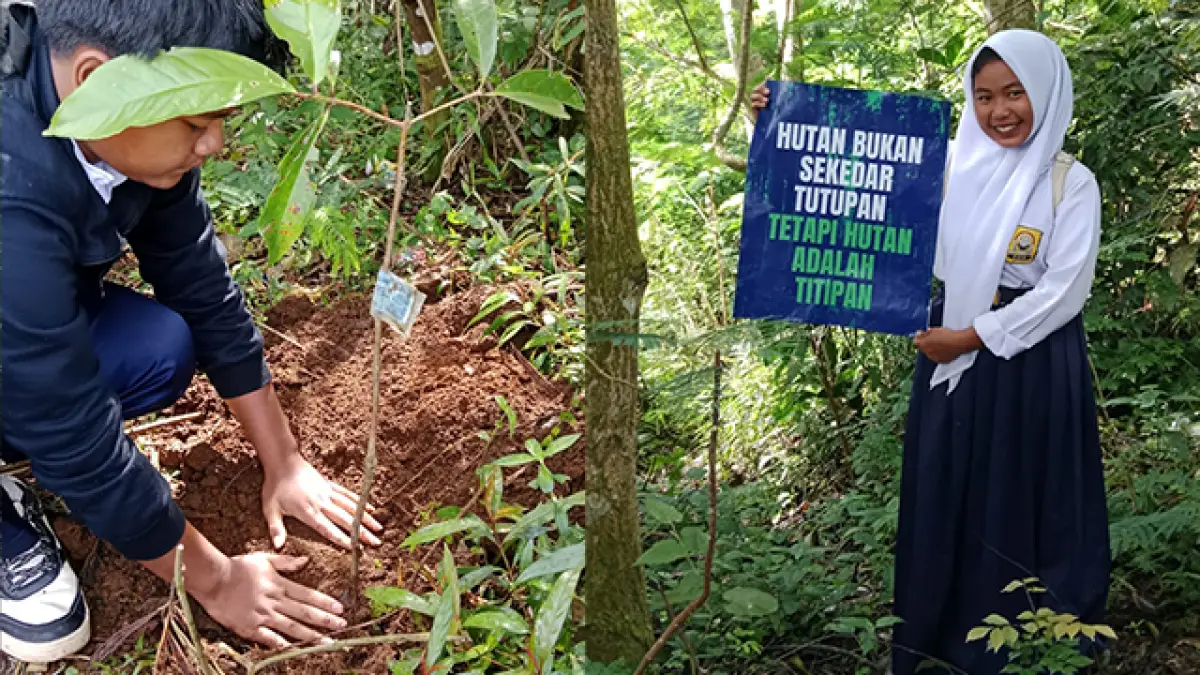 Tanam Pohon dan Aksi Jaga Hutan, Pelajar MTs Nurul Hidayah Waluran Sukabumi di HGN 2025