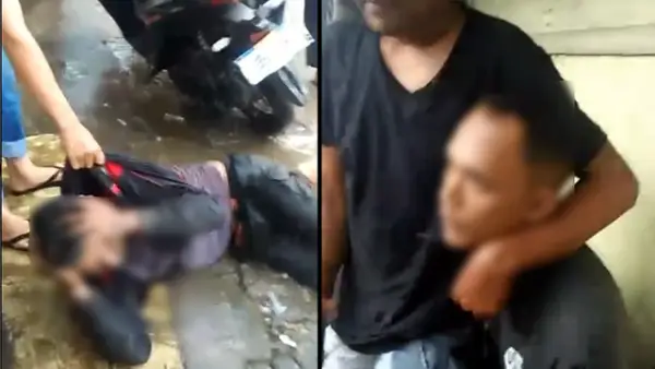 Tangkapan layar video warga penangkapan dua terduga maling di Purabaya Sukabumi. (Sumber : Istimewa.).