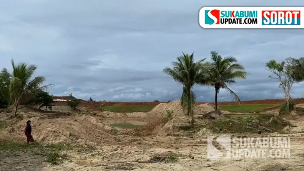 Area proyek pembangunan tambak udang PT BSM di kawasan Pantai Minajaya, Desa Buniwangi, Kecamatan Surade, Kabupaten Sukabumi. (Sumber: sukabumiupdate.com)