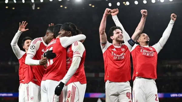 Selebrasi pemain Arsenal setelah mengalahkan Bayern Munchen 3-1 di pekan kelima Liga Champions 2025/2026 (Sumber: Instagram/@arsenal)