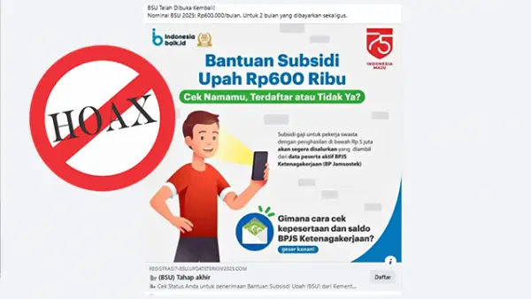 Poster BSU Rp600 Ribu 2025 Bukan dari Kemnaker, Ini Penjelasannya. (Sumber : Facebook).