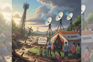 Sebagian besar infrastruktur telekomunikasi di Indonesia bersifat sentralistik, sangat bergantung pada backbone serat optik darat dan pasokan listrik lokal yang terpusat. (Gambar Ilustrasi:Gemini)