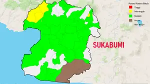 Prakiraan potensi banjir Dasarian I Desember 2025, wilayah Kota dan Kabupaten Sukabumi. (Sumber : BMKG).