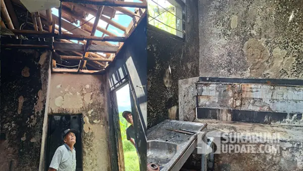 Kondisi dapur rumah warga di Parungkuda, Kabupaten Sukabumi terbakar akibat dugaan konsleting listrik. (Sumber : SU/Ibnu Sanubari).