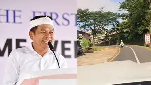 Gubernur Dedi Mulyadi KDM saat mengunjungi Sukabumi pada 1 Desember 2025. (Sumber : Kanan Foto KDM (Humas Jabar) - Kiri Foto Jalan Cikidang (Instagram KDM).).