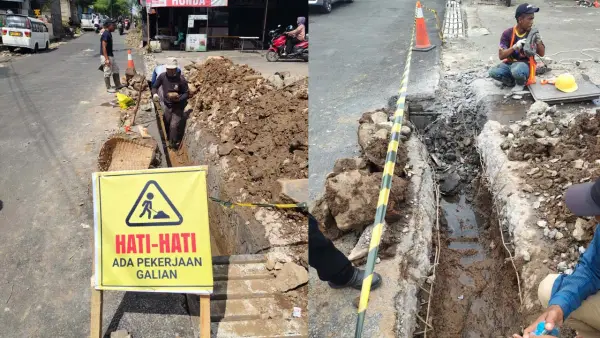 UPTD PU Wilayah III Cicurug melakukan pemeliharaan drainase di ruas jalan Caringin-Cidahu. (Sumber: UPTD PU Wilayah III Cicurug)