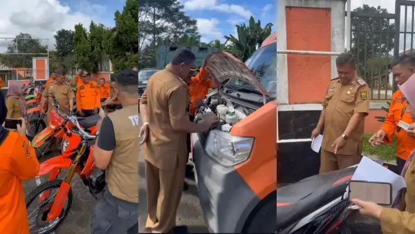 Kepala BPBD Kabupaten Sukabumi Eki Radiana Rizki saat mengecek langsung kondisi fisik kendaraan dinas. (Sumber Foto: IG BPBD)
