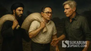 Ilustrasu Zulkifli Hasan, Umar bin Khatab, dan Harrison Ford | Foto : ChatGPT