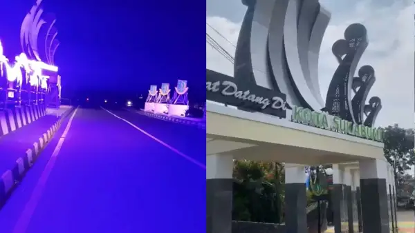 Tugu viral batas Kota Sukabumi di Jalur Lingsel. (Sumber: Dok : Warga)