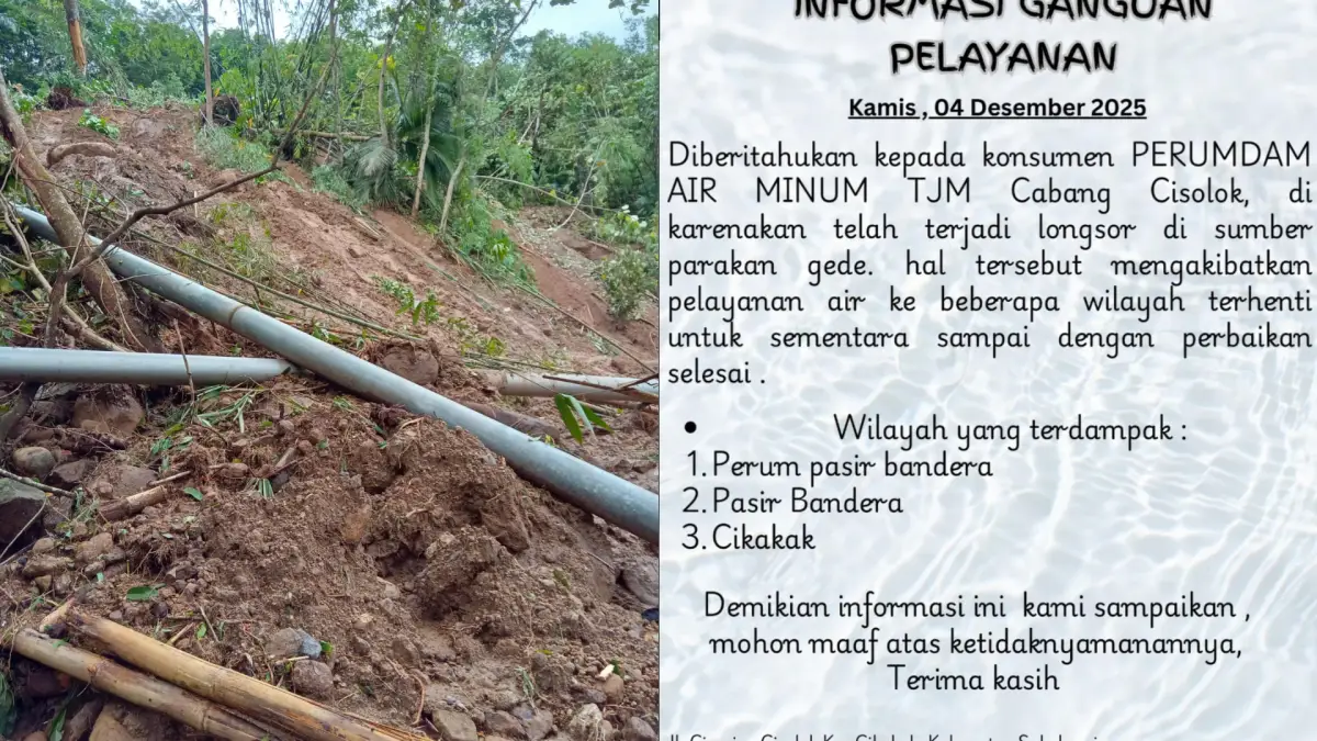 Longsor Rusak Jalur Suplai, Perumdam TJM Cisolok Imbau Warga Berhemat Air di 3 Wilayah