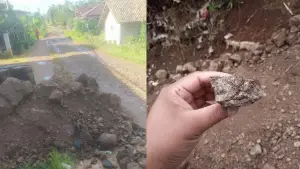 kualitas material pengaspalan jalan yang disorot warga. (Sumber: Dok : Warga)