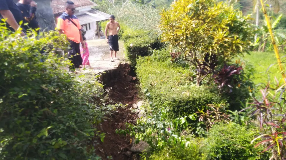 Tebing 6 Meter di Jalan Desa Sukatani Sukabumi Longsor, Akses Rawan Dilalui