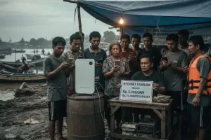 Pungutan Liar Layanan Gratis Starlink, Bantuan Kemanuisian Ironi di Tengah Bencana (ilustrasi:Gemini)