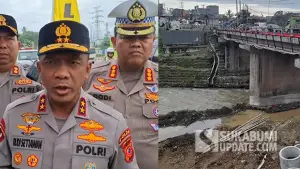 Kapolda Jabar, Irjen Pol Rudi Setiawan (Kiri) dan Kondisi Jembatan baru Pamuruyan yang mangkrak dan proses perawatan jembatan lama yang berada disampingnya (Kanan). (Sumber : SU/Ibnu Sanubari).