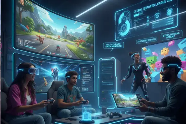 Lanskap gaming 2025 adalah cerminan dari kemajuan teknologi tercepat yang dikombinasikan dengan kebutuhan manusia (Ilustrasi: Nano Banana) (Sumber : gemini)