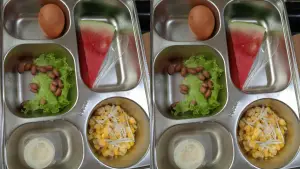 Foto menu MBG di Cidadap Sukabumi pada Senin 8 Desember 2025 yang jadi bahan olok-olok netizen. (Sumber Foto: FB Om Misbah Om Misbah)