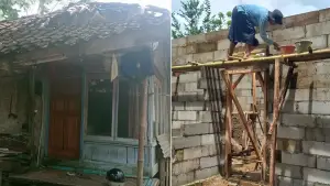 Dulu dan sekarang. Pembangunan rumah tak layak huni milik abah Dudung terkendala biaya (Sumber: dok warganet)