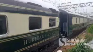 Rangkaian Kereta Api Wisata Jaka Lalana dengan livery hijau bertuliskan “Heritage Class” melintas saat menjalani uji dinamis di jalur selatan pada Rabu (10/12/2025). (Sumber: FB Nur Wira Tirta Adikusuma)