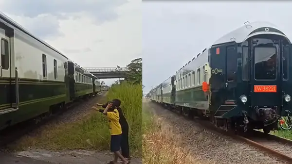 Kereta Jaka Lalana melintas ke Sukabumi. (Sumber : Video Screenshot Video Facebook/Muhammad Abira Somaatmadja).