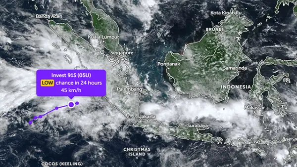 BMKG deteksi keberadaan Siklon Tropis 91S di Samudera Hindia, barat daya Lampung. (Sumber : zoom.earth).