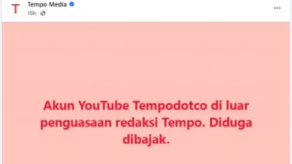 Tempo umumkan akun youtubenya dibajak (Sumber: tempo)