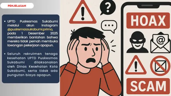 Hoax penipuan lowongan kerja di Puskemas Sukabumi (Sumber: diskominfo (copilot))