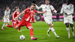 Aksi Harry Kane di laga menghadapi Mainz pada ajang Bundesliga (Sumber: Web/fcbayern.com)