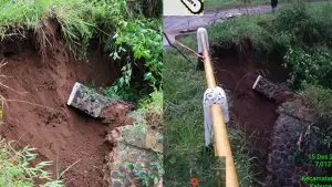 TPT Jembatan Cijurey di Gegerbitung Sukabumi Longsor Diterjang Hujan Deras. (Sumber : P2BK).