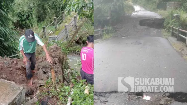 Dua jembatan akses warga di Kabupaten Sukabumi yang terdampak bencana hidrometeorologi 2 hari terakhir. (Sumber Foto: Dok. BPBD)