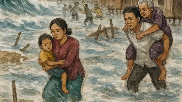 Ilustrasi banjir rob (Sumber: edit by copilot)