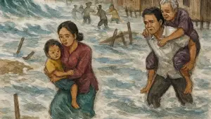 Ilustrasi banjir rob (Sumber: edit by copilot)