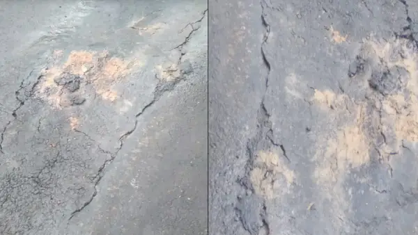 Kondisi jalan baru diaspal sudah retak di Purabaya, Kabupaten Sukabumi | Foto : Dok. Warga