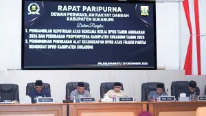 Rapat Paripurna DPRD Sukabumi penetapan Renja Tahun Anggaran 2026 dan Perubahan Program Pembentukan Peraturan Daerah (Propemperda) Kabupaten Sukabumi Tahun 2025. (Sumber: Istimewa)